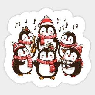 Festive Penguin Carolers Singing Christmas Cute Carols Sticker